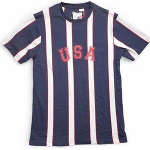 Denim & Flower Ricky Singh Mens USA Graphic Striped T-Shirt Navy White Red Small